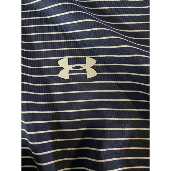 Under Armour Mens Heatgear‎ Blue Striped Golf Polo Short Sleeve Shirt Size 2XL - Picture 4 of 7